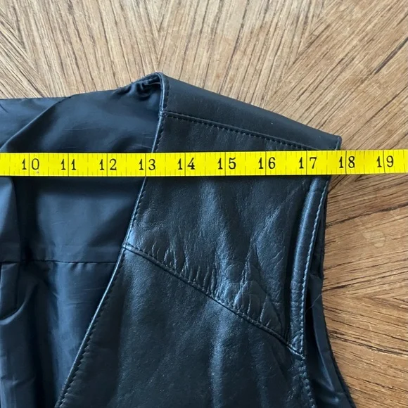 💥2 for 1💥Vintage Drospo Black Leather Biker / Moto Zip Up Vest - Size L/XL - Picture 7 of 12